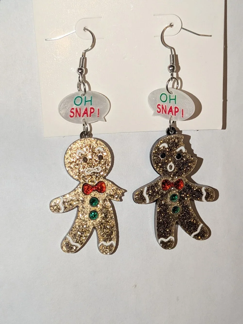 Hand Crafted Oh Snap! Glitter Gingerbread Dangle Earrings
